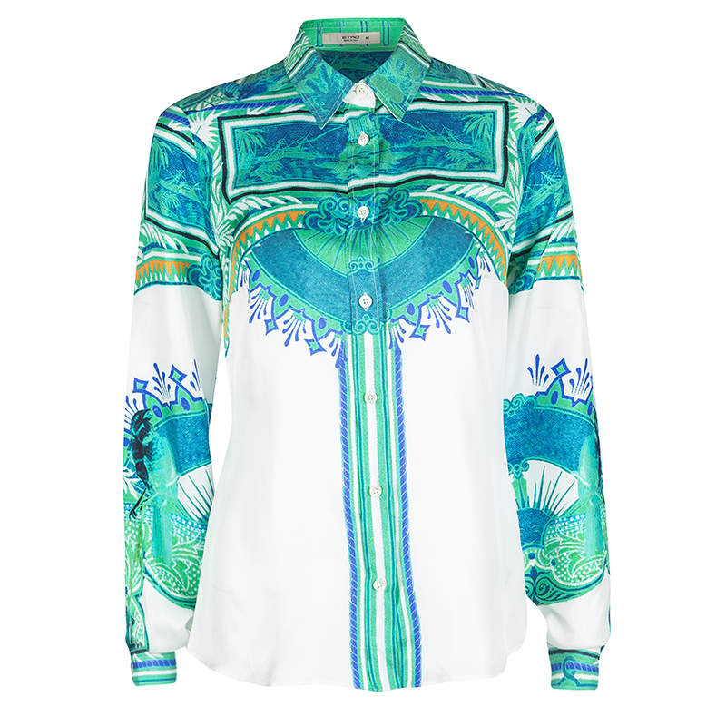 Etro Multicolor Printed Silk Long Sleeve Button Front Shirt S