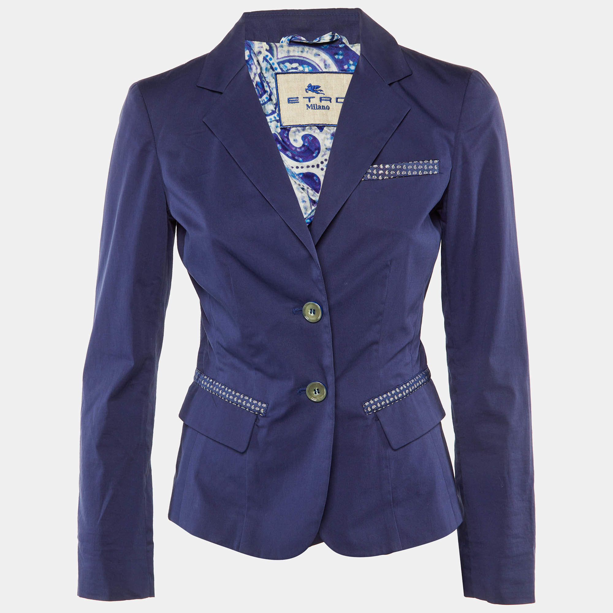 Pre Owned Etro Blue Cotton Single Breasted Blazer S