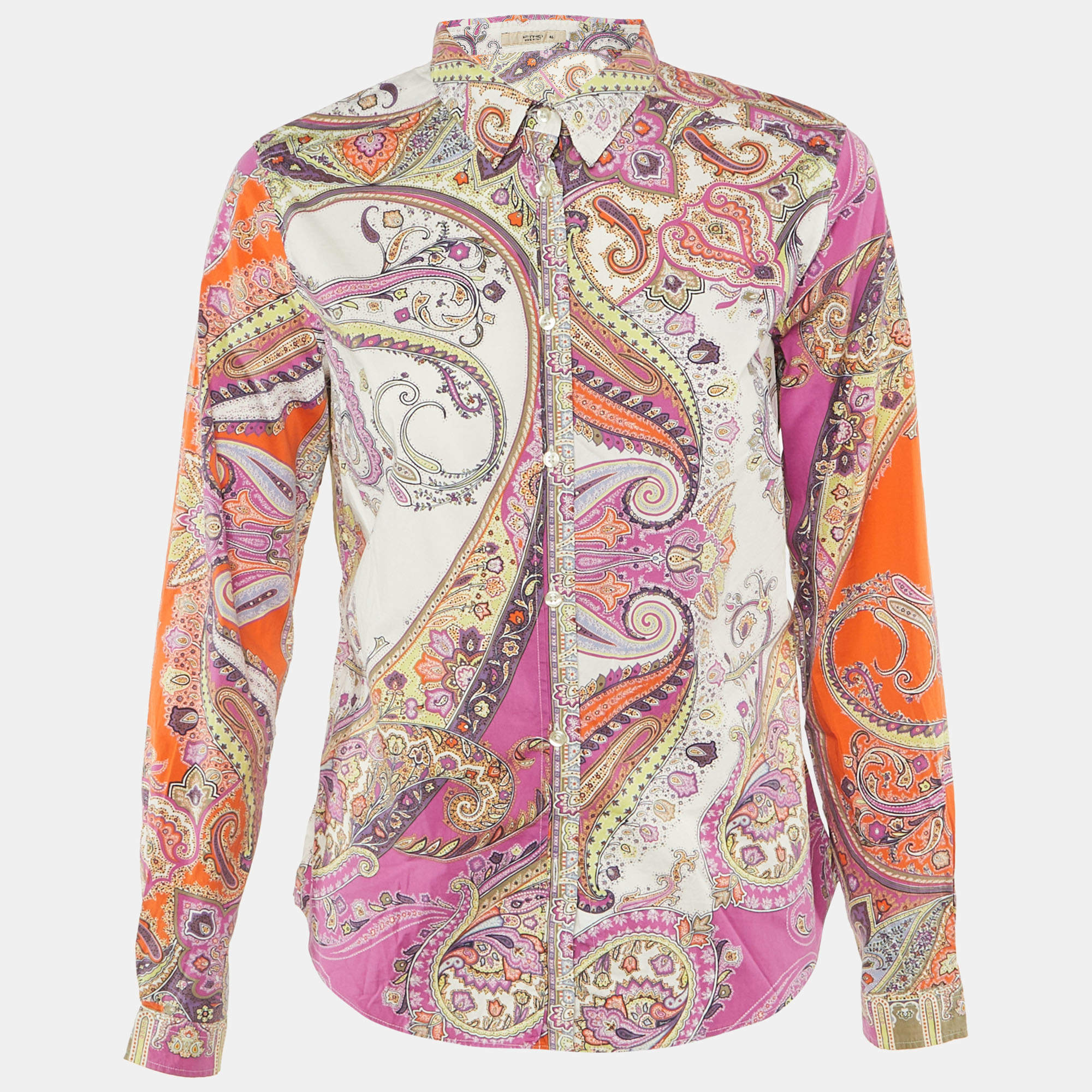 Pre Owned Etro Purple Paisley Print Cotton Button Front Shirt L