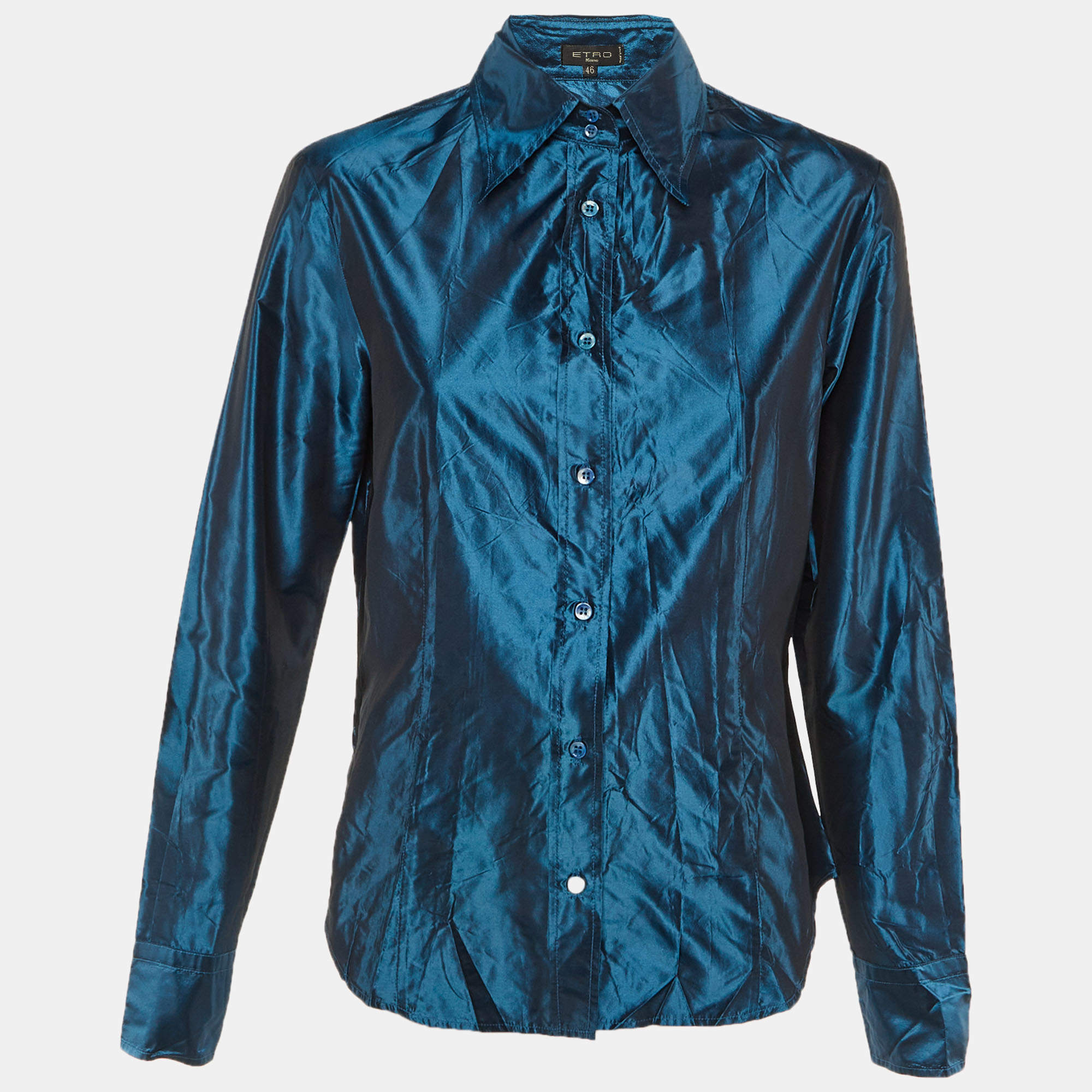 Pre Owned Etro Teal Blue Silk Button Front Shirt L