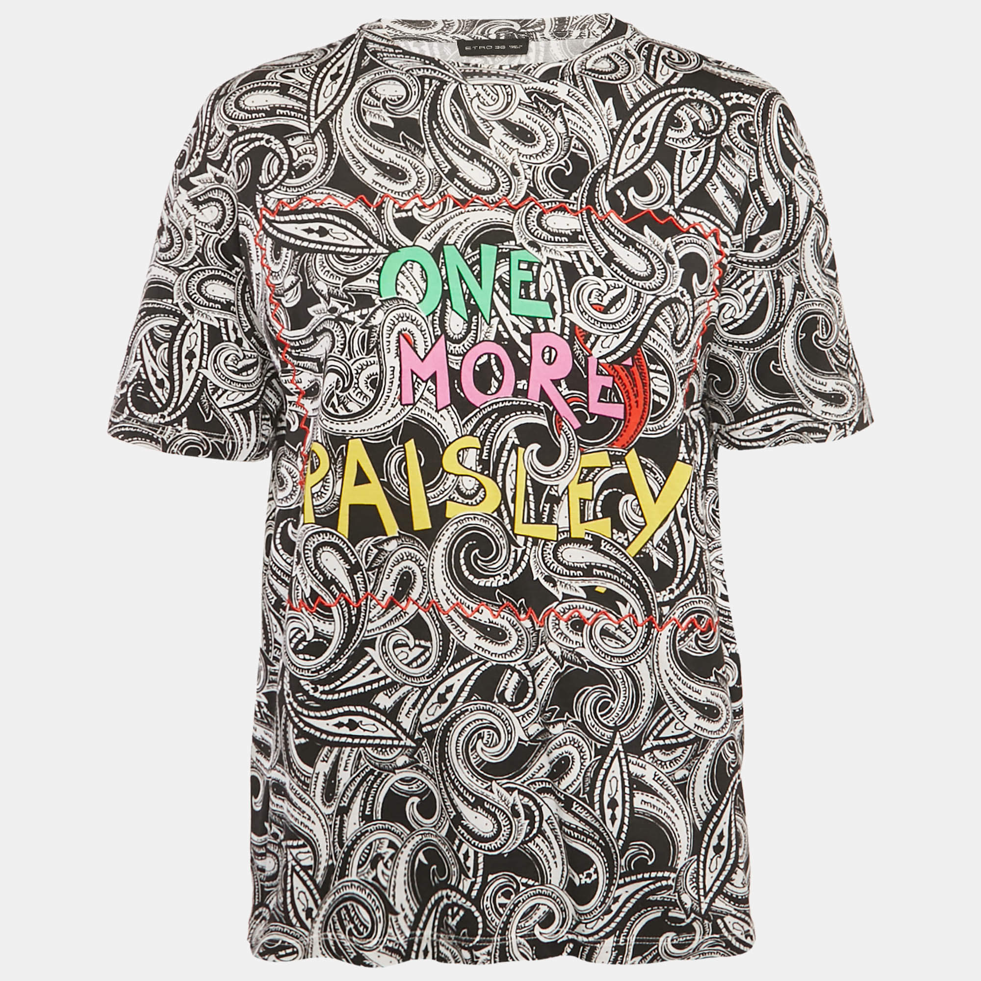 Pre Owned Etro Black Paisley Printed Cotton T-Shirt S