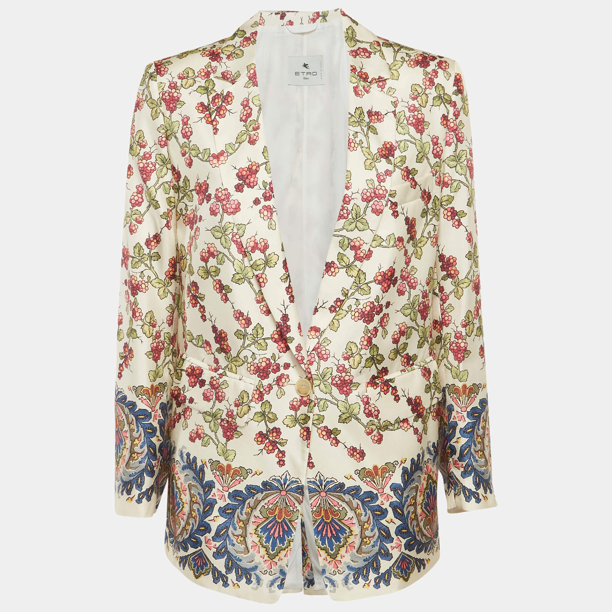 مملوكة مسبقًا Etro Multicolour Berry Print Silk Blazer M