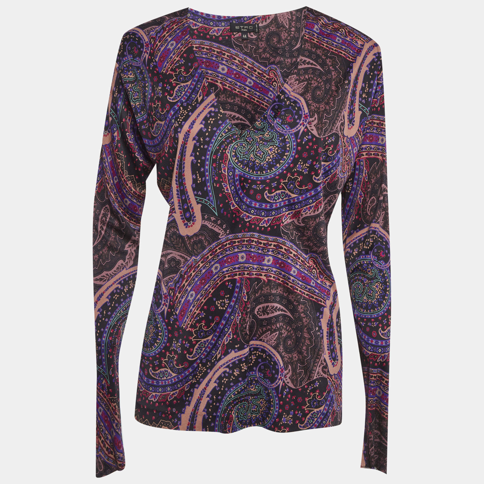 Pre Owned Etro Multicolour Paisley Print Jersey Long Sleeve Top M