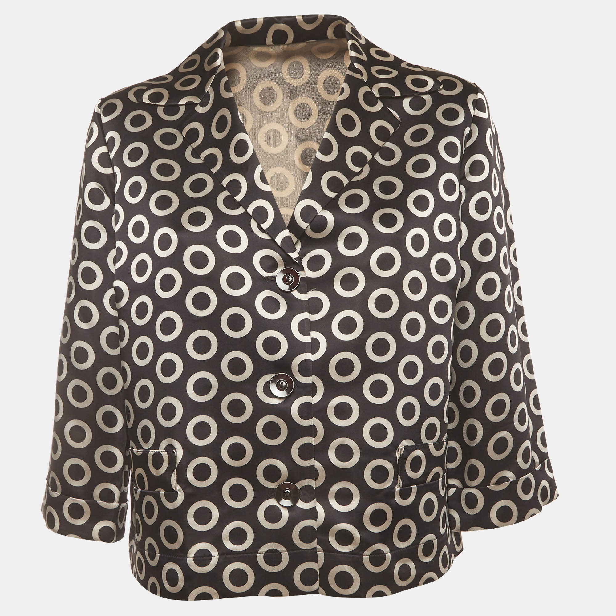 Pre Owned Etro Black Circle Print Satin Button Up Jacket L