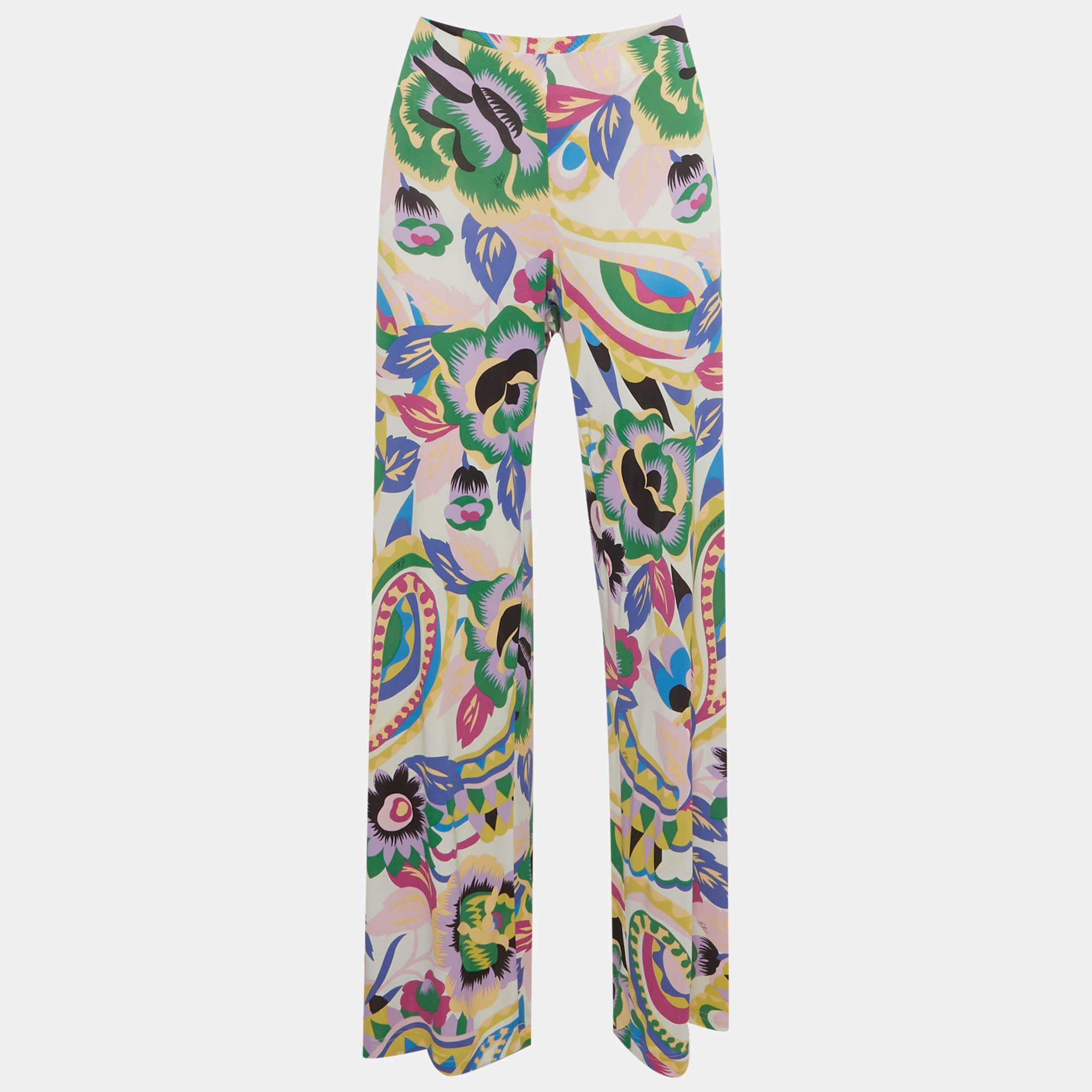 مملوكة مسبقًا Etro Multicolor Floral Print Jersey Flared Trousers L