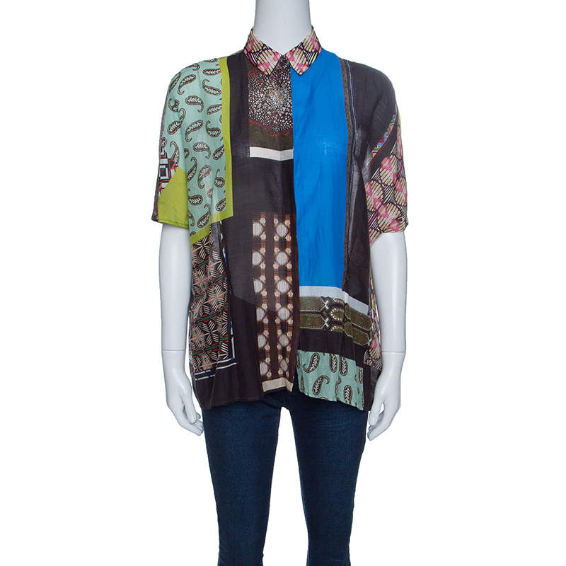 Pre Owned Etro Multicolor Printed Cotton Oversized Shirt M