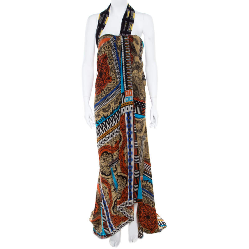 Etro Multicolor Printed Silk Bustier Maxi Wrap Dress M