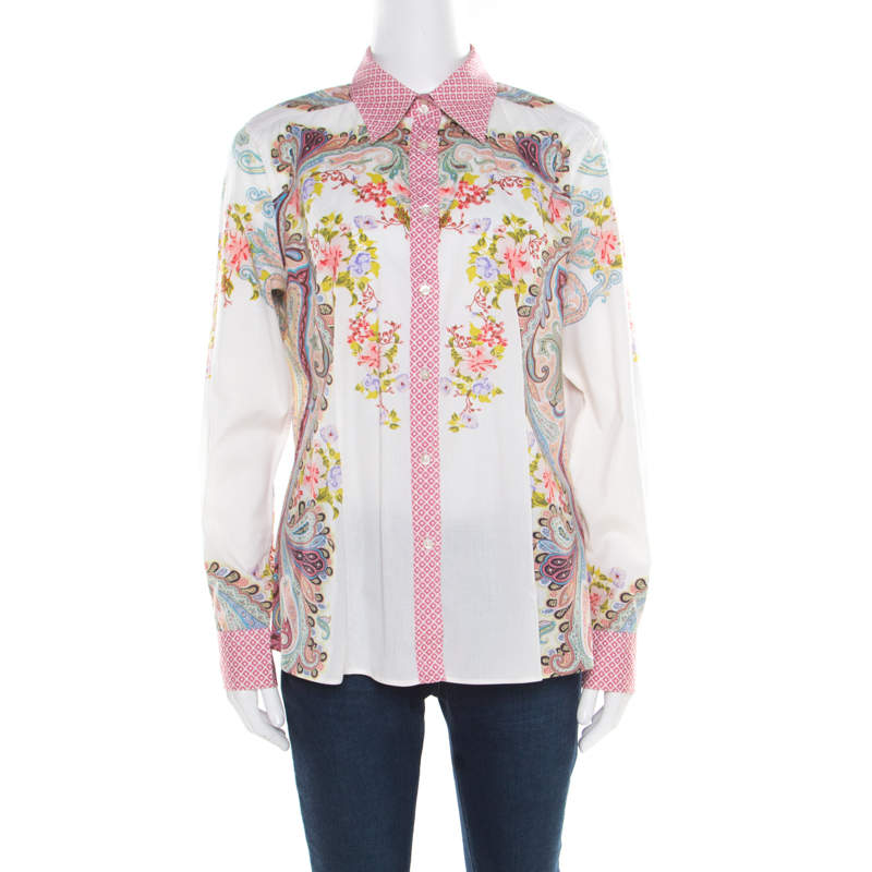 Etro Multicolor Floral and Paisley Printed Long Sleeve Shirt L