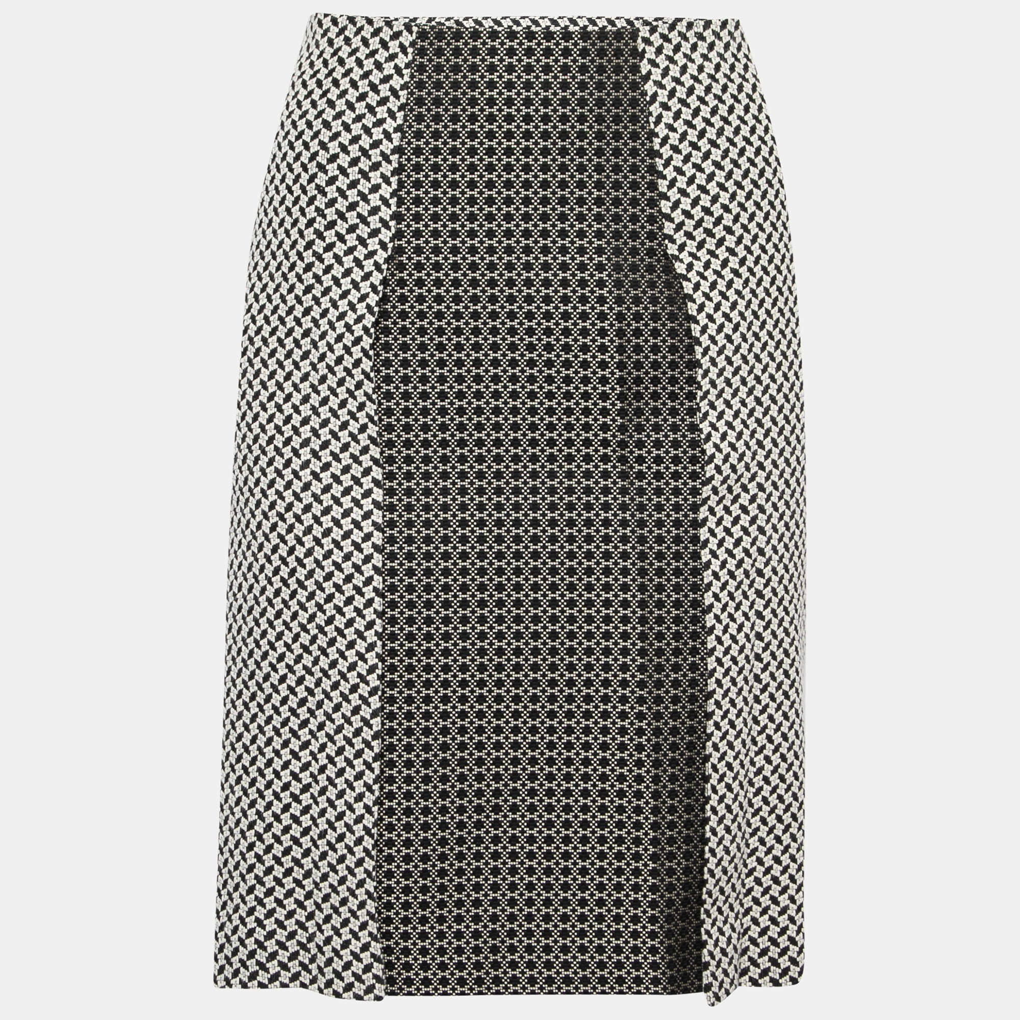 Pre Owned Etro Monochrome Cotton Blend Jacquard Paneled Pencil Skirt L