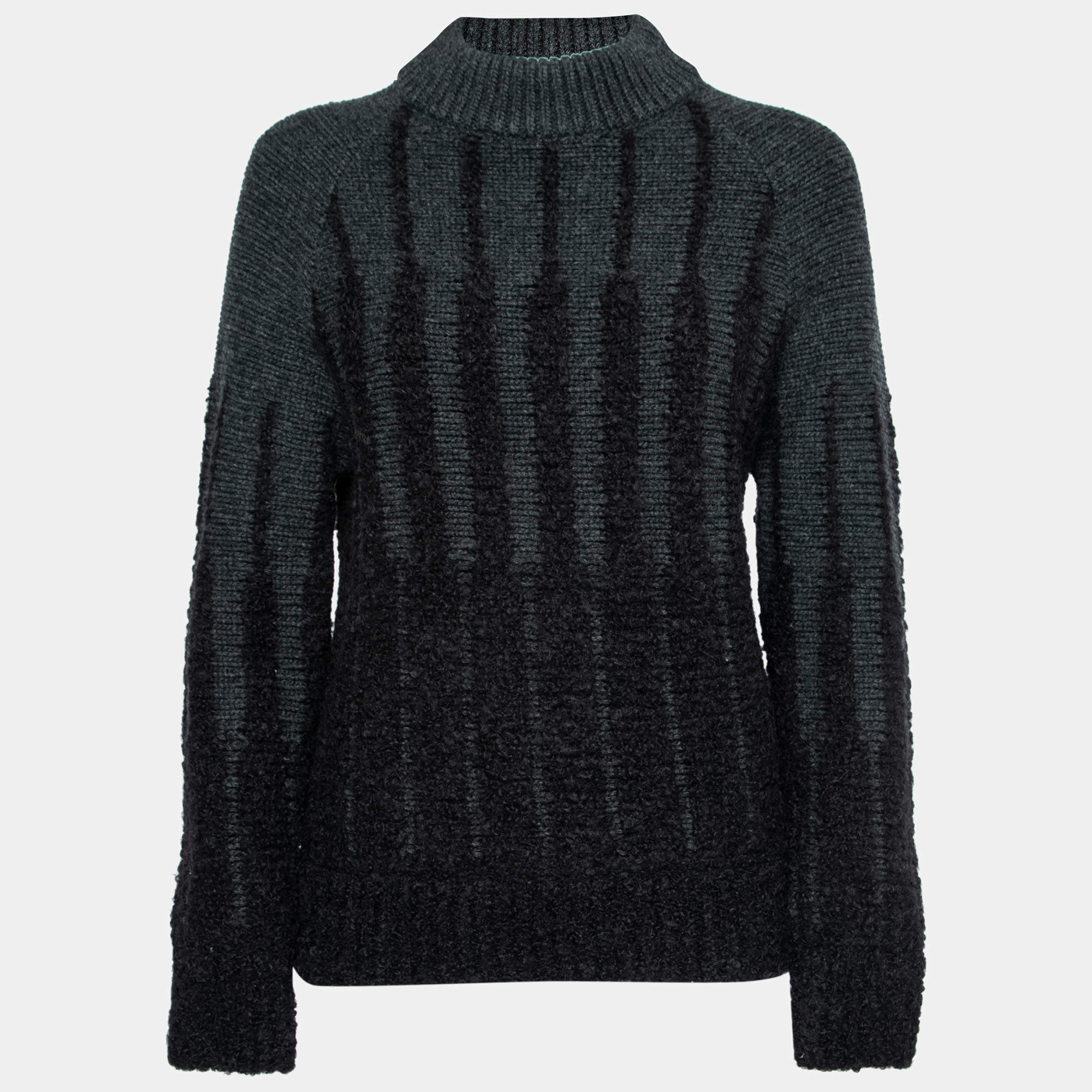 Etro Charcoal Grey Wool and Alpaca Textured Knit Long Sleeve High Sweater S