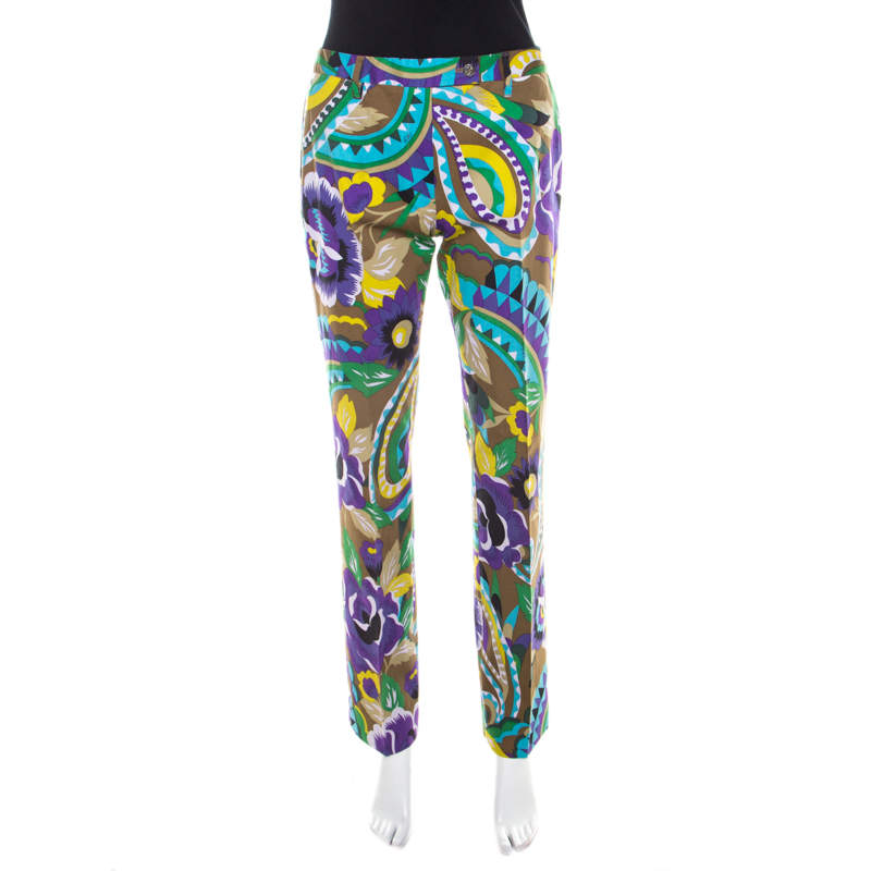 Pre Owned Etro Multicolor Printed Cotton Straight Fit Trouser M