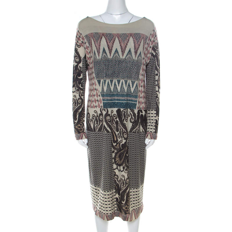Etro Multicolor Abstract Print Wool Knit Sheath Dress L