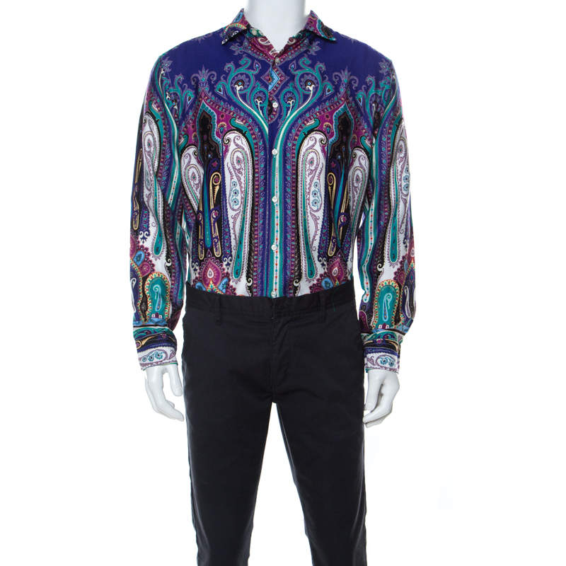مملوكة مسبقًا Etro Multicolor Paistley Print Cotton Shirt L 