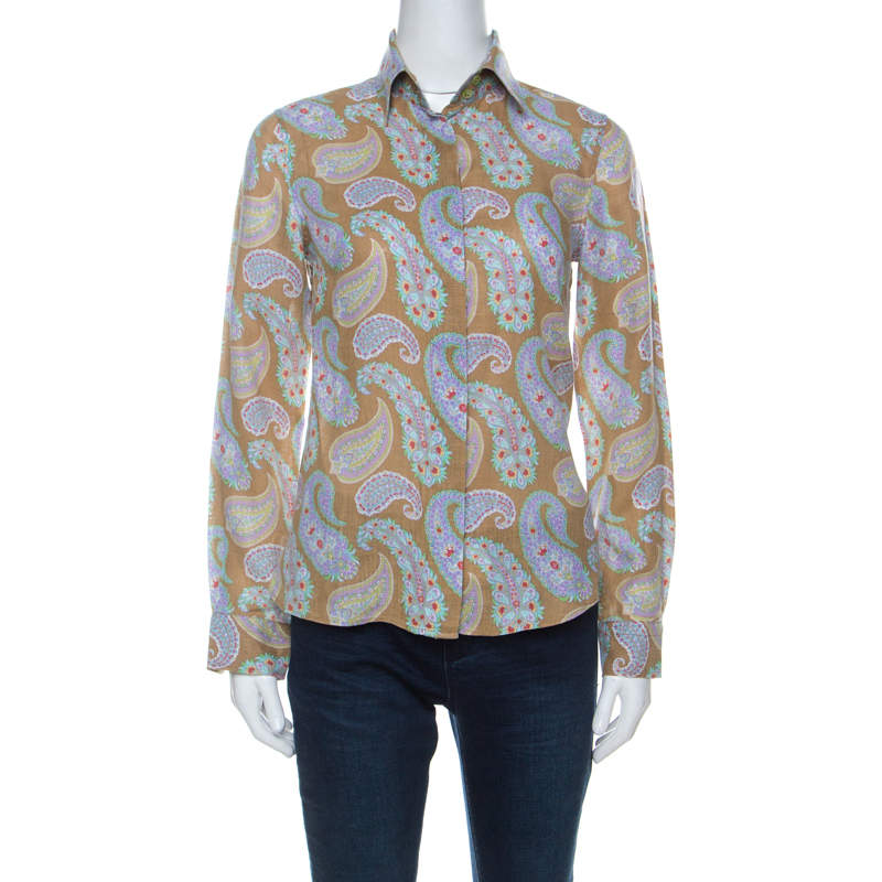 مملوكة مسبقًا Etro Multicolor Paisley Print Linen Long Sleeve Button Front Shirt S
