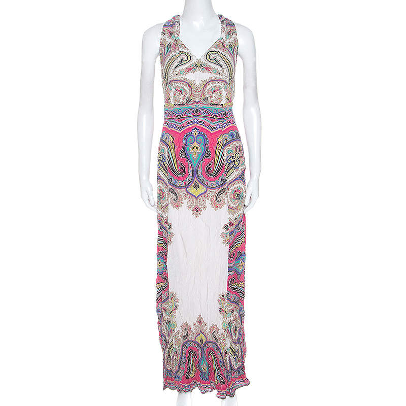 Etro Multicolor Paisley Print Crepe Maxi Dress L