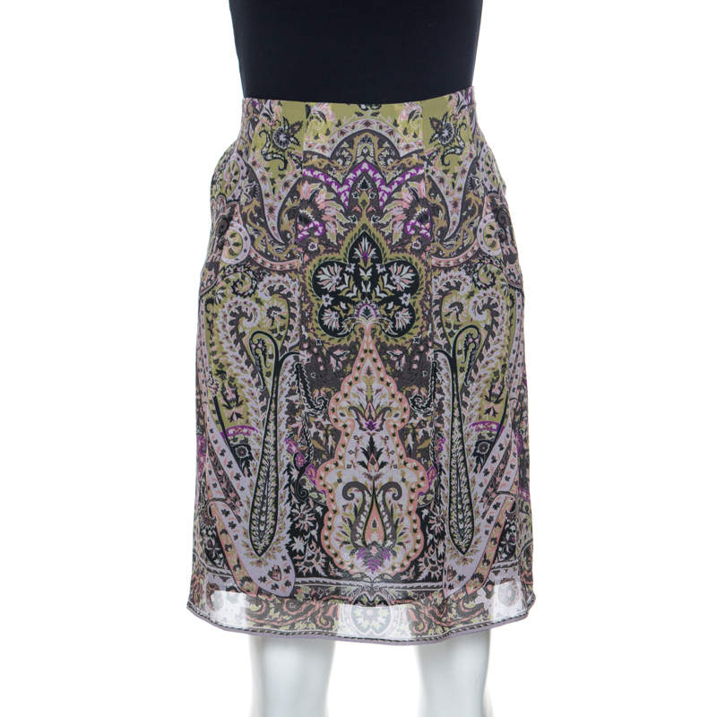 Pre Owned Etro Multicolor Paisley Print Silk Skirt S