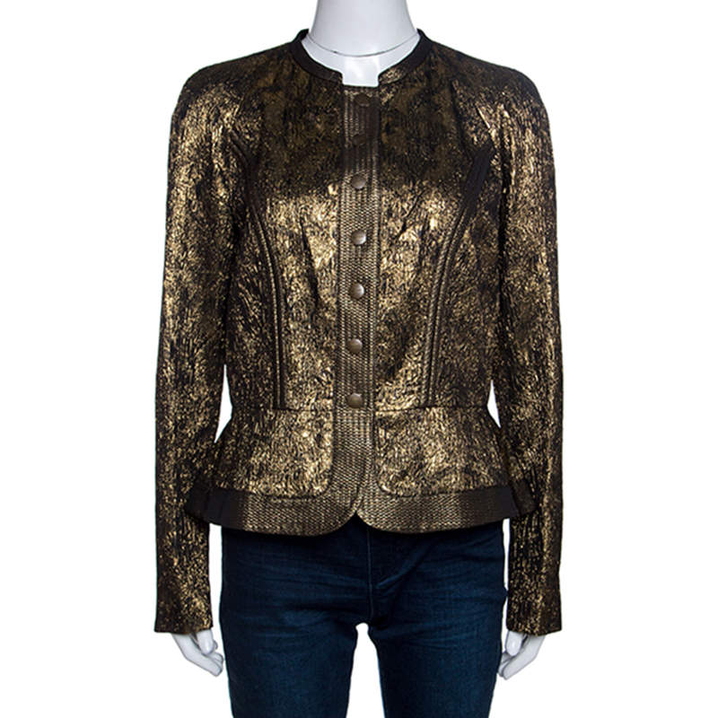 Pre Owned Etro Metallic Lurex Textured Peplum Buttoned Jacket M