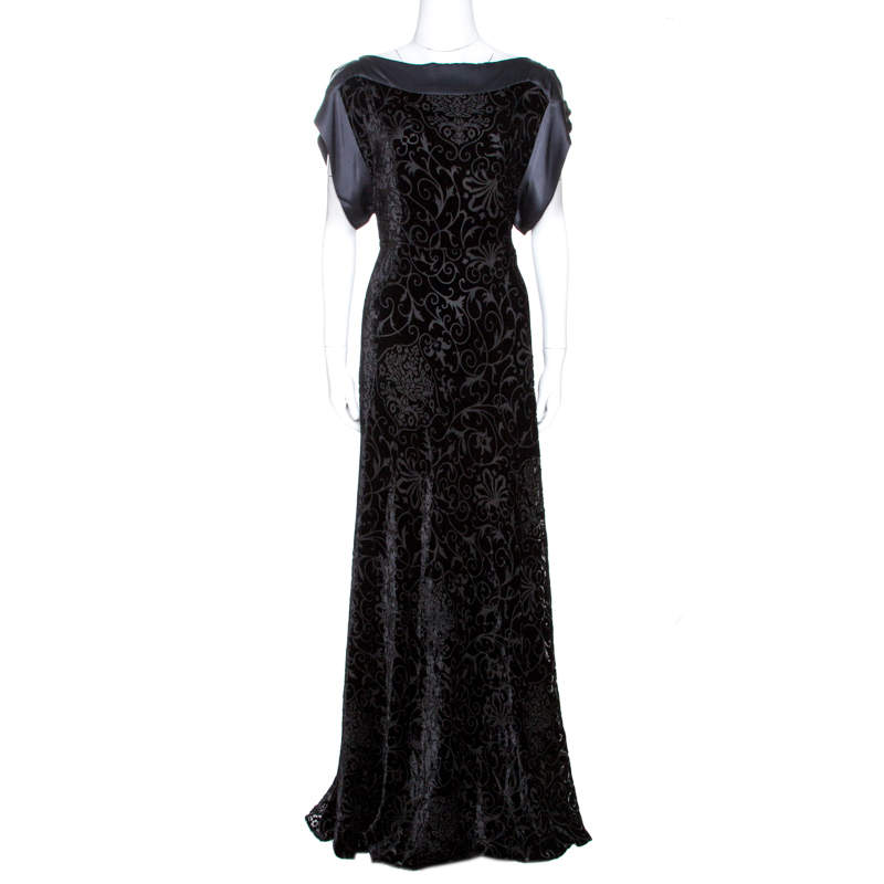 Pre Owned Etro Black Devore Velvet Maxi Dress L