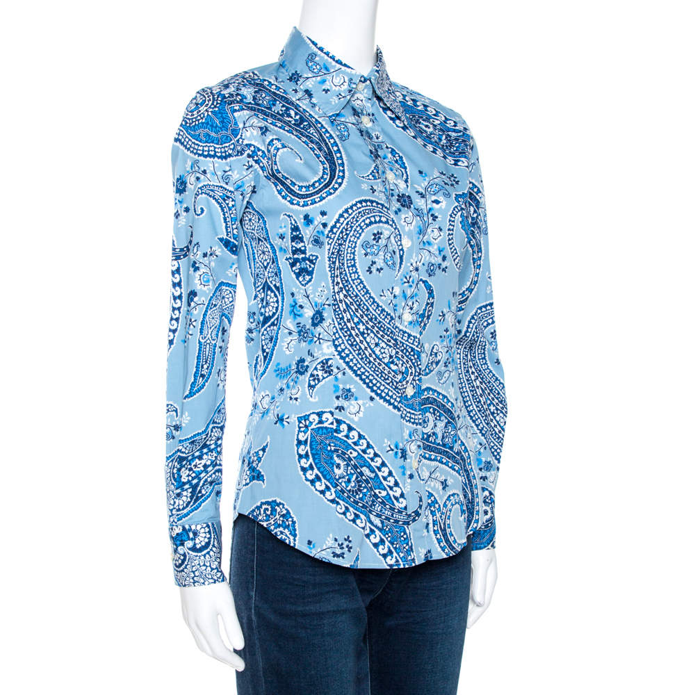 Etro men's shirt in cotton with paisley pattern Blue