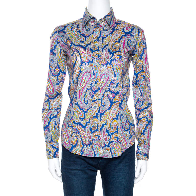 Pre Owned قميص إيترو قطن مطاطي بطباعة بيزلي متعدد الألوان مقاس صغير (سمول)