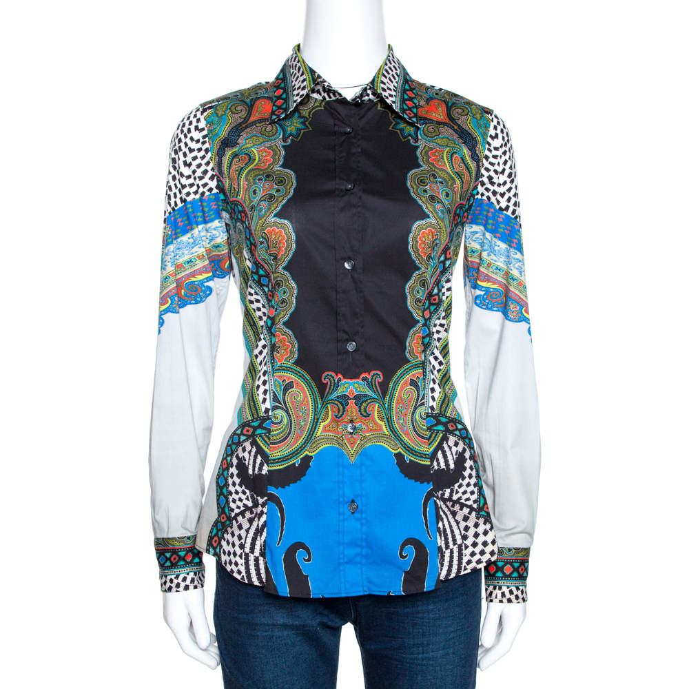 Pre Owned Etro Multicolor Paisley Print Stretch Cotton Tribal Accent Shirt S