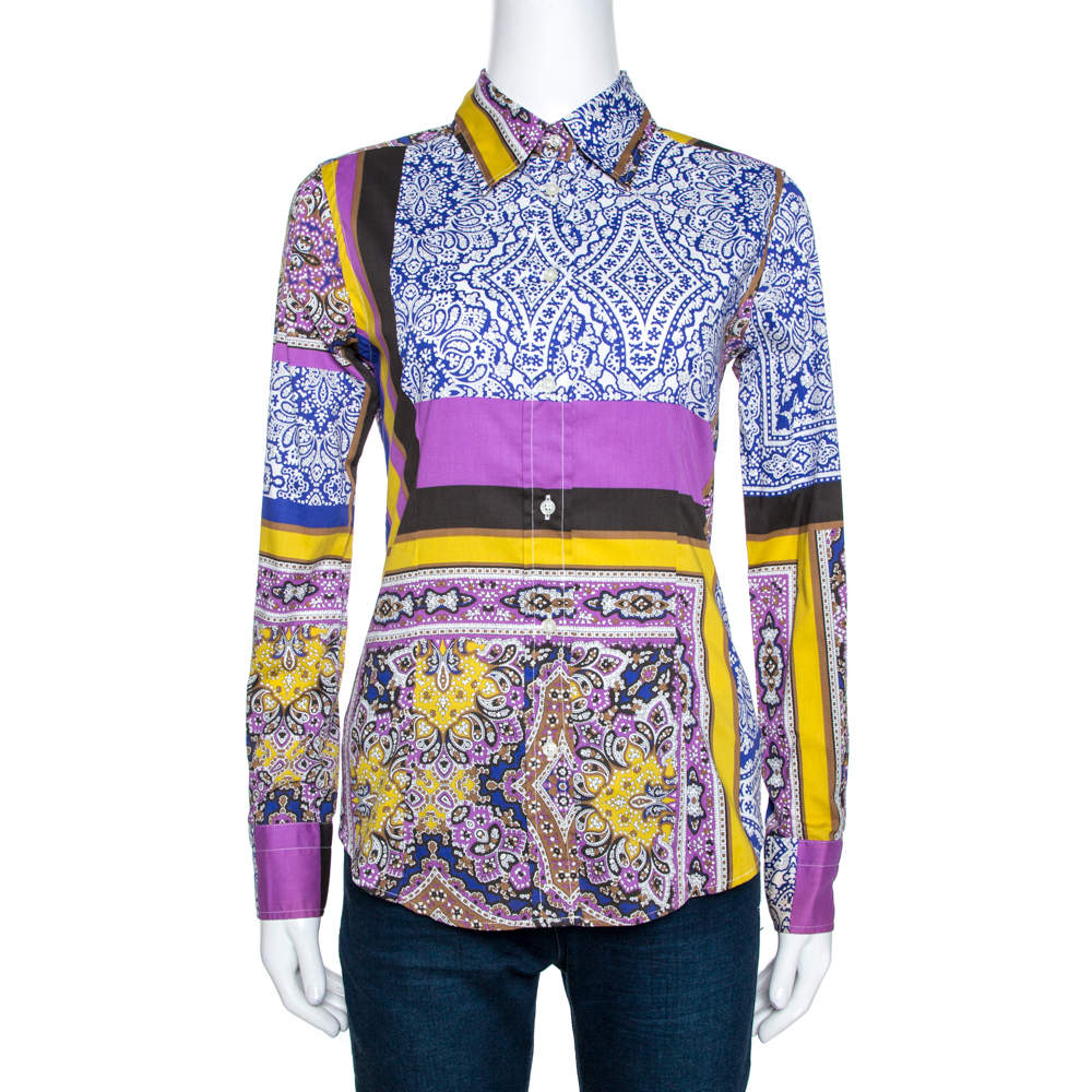 Pre Owned قميص إيترو قطن مطاطي مطبوع متعدد الألوان مقاس صغير (سمول)