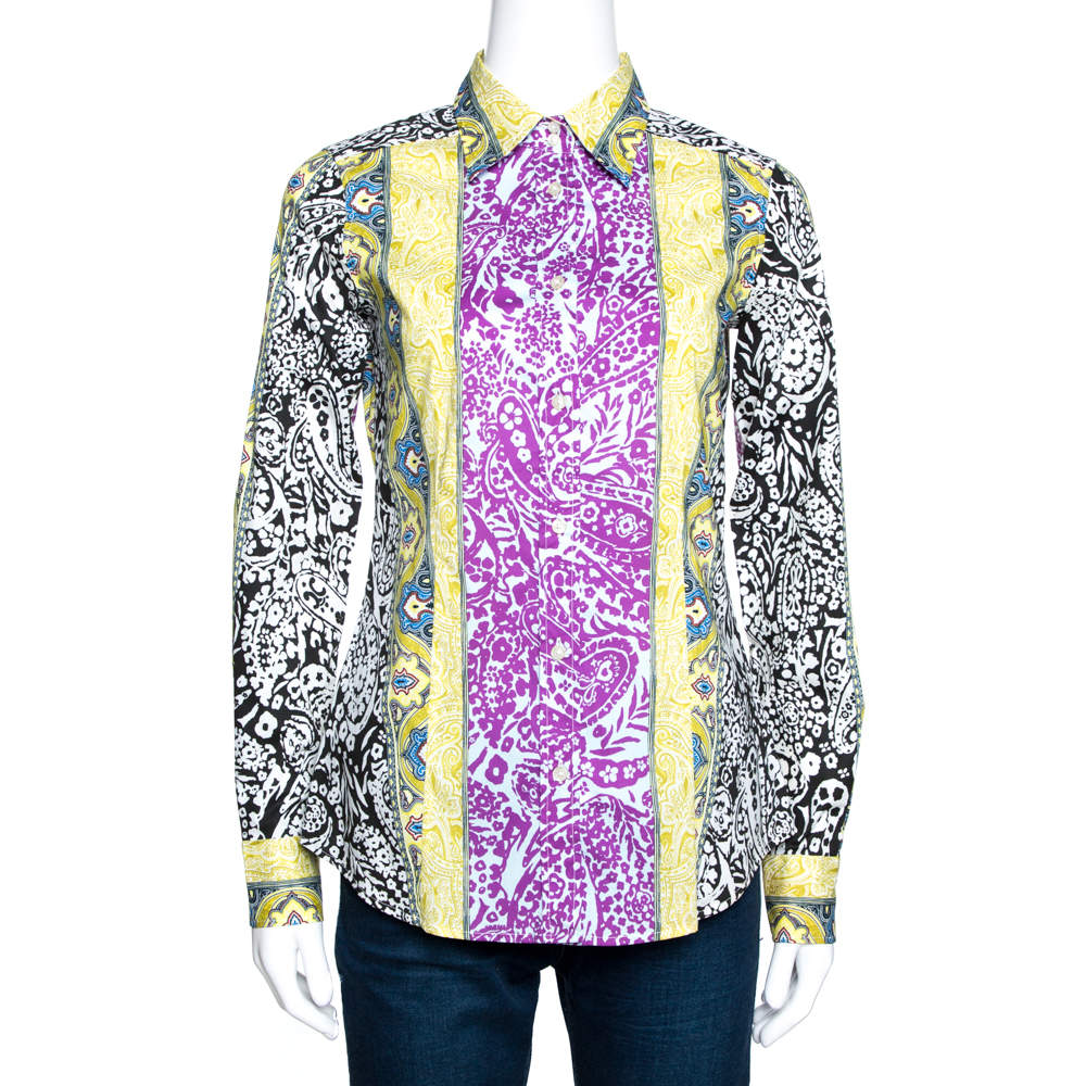 مملوكة مسبقًا Etro Multicolor Panelled Paisley Print Stretch Cotton Shirt S