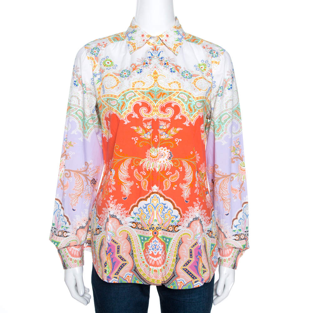 Pre Owned Etro Multicolor Paisley Printed Cotton Button Front Shirt M