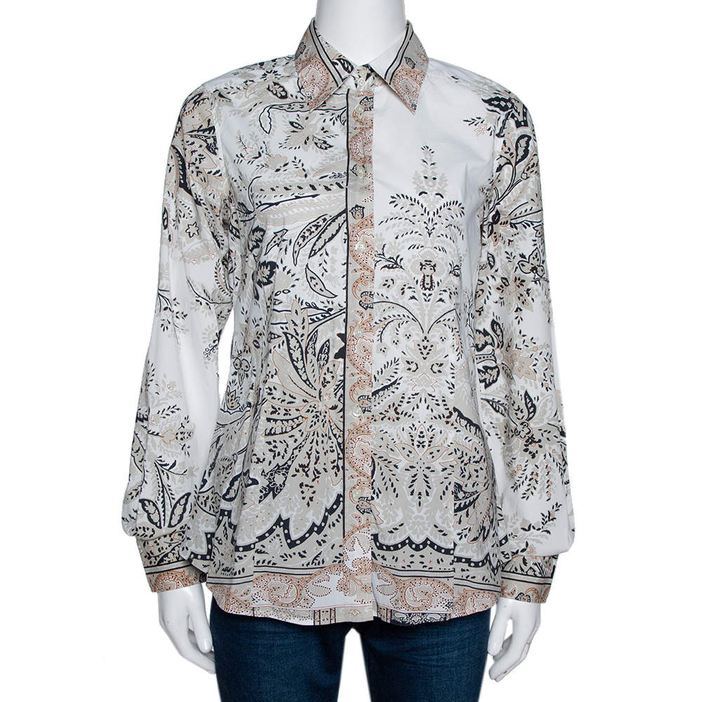 Etro Beige Paisley Print Stretch Cotton Long Sleeve Shirt M