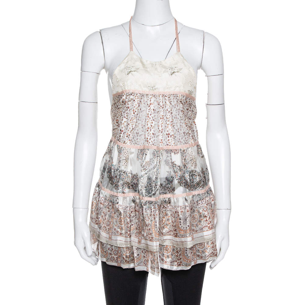 مملوكة مسبقًا توب إيترو حرير كريمي مورد مقدمة مفتوحة برقبة حمالات مقاس متوسط - ميديوم