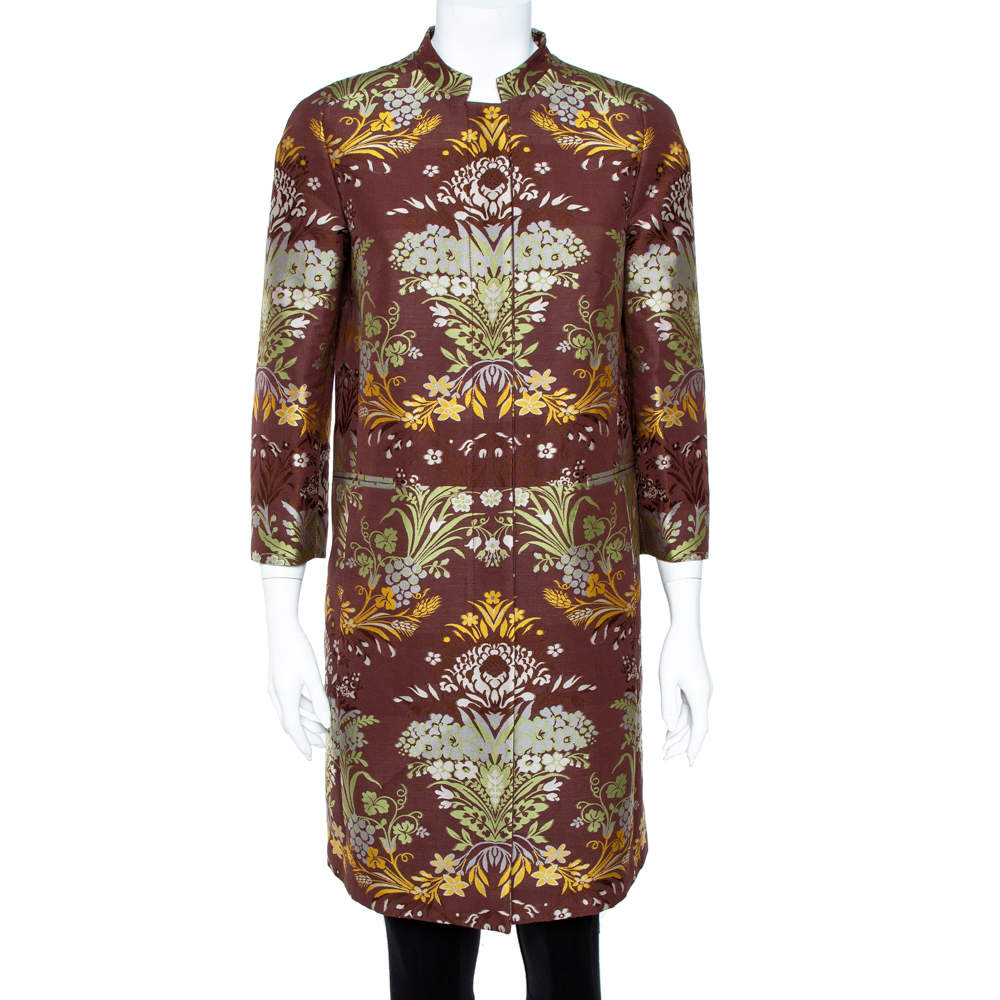 Pre Owned Etro Vintage Brown Floral Jacquard Coat M
