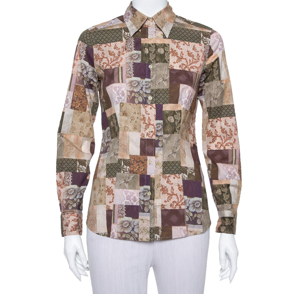 Etro Multicolor Paisley Printed Stretch Cotton Button front Shirt M