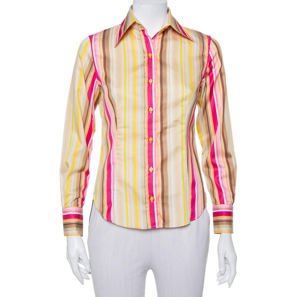 Pre Owned Etro Multicolor Striped Cotton Fitted Button Front Shirt S