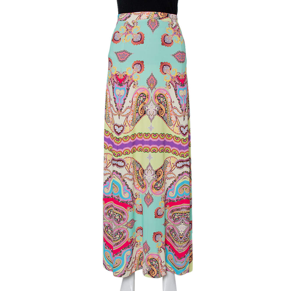 Pre Owned Etro Multicolor Paisley Printed Knit Maxi Skirt L
