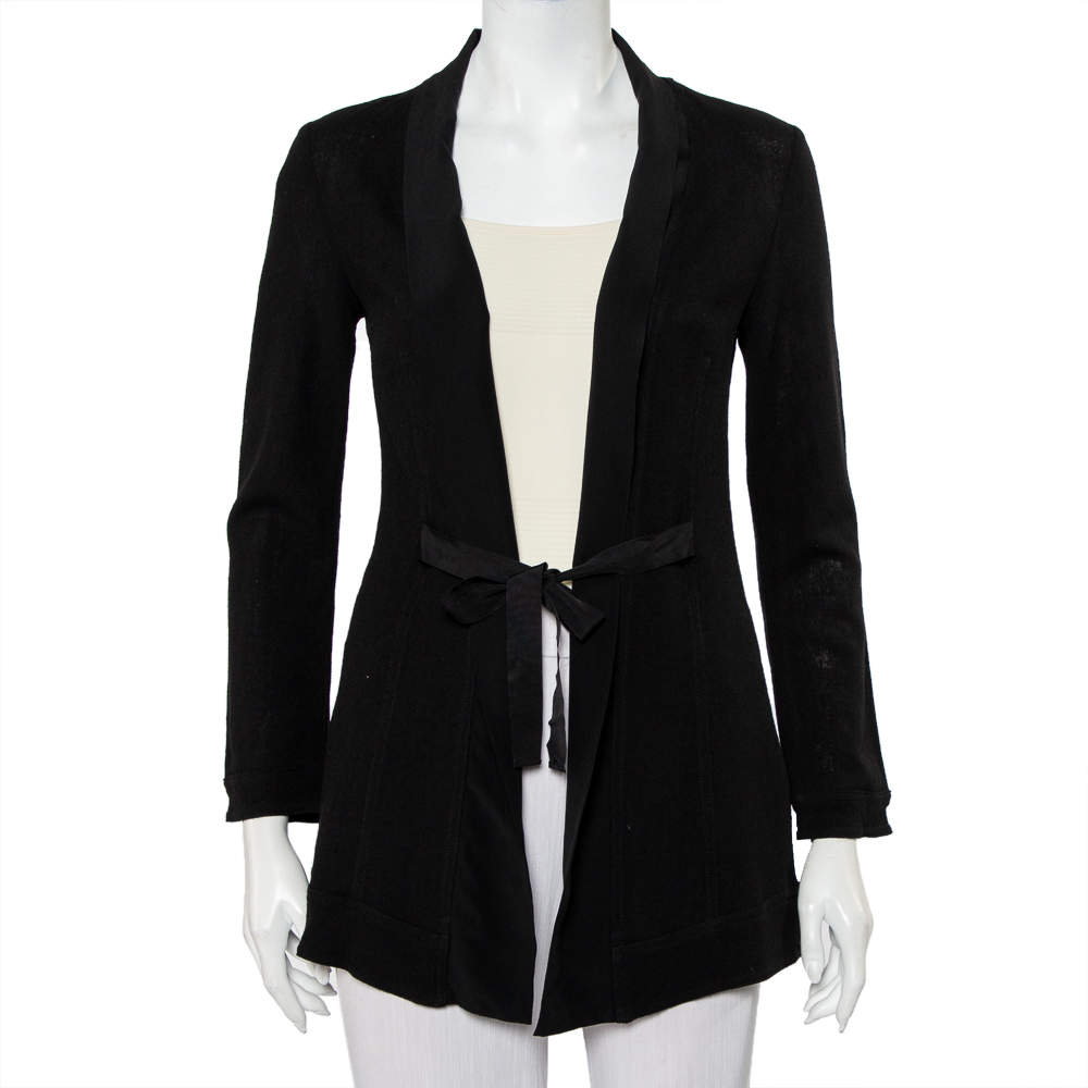 Etro Black Wool & Silk Trim Front Tie Detail Jacket S