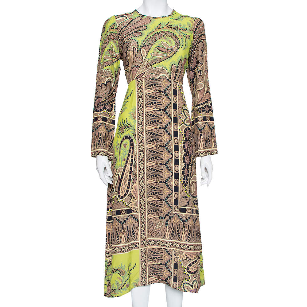 مملوكة مسبقًا Etro Green Printed Crepe Midi Dress M