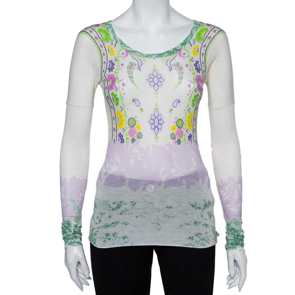 Pre Owned Etro Multicolor Floral Printed Cotton Long Sleeve T-Shirt M