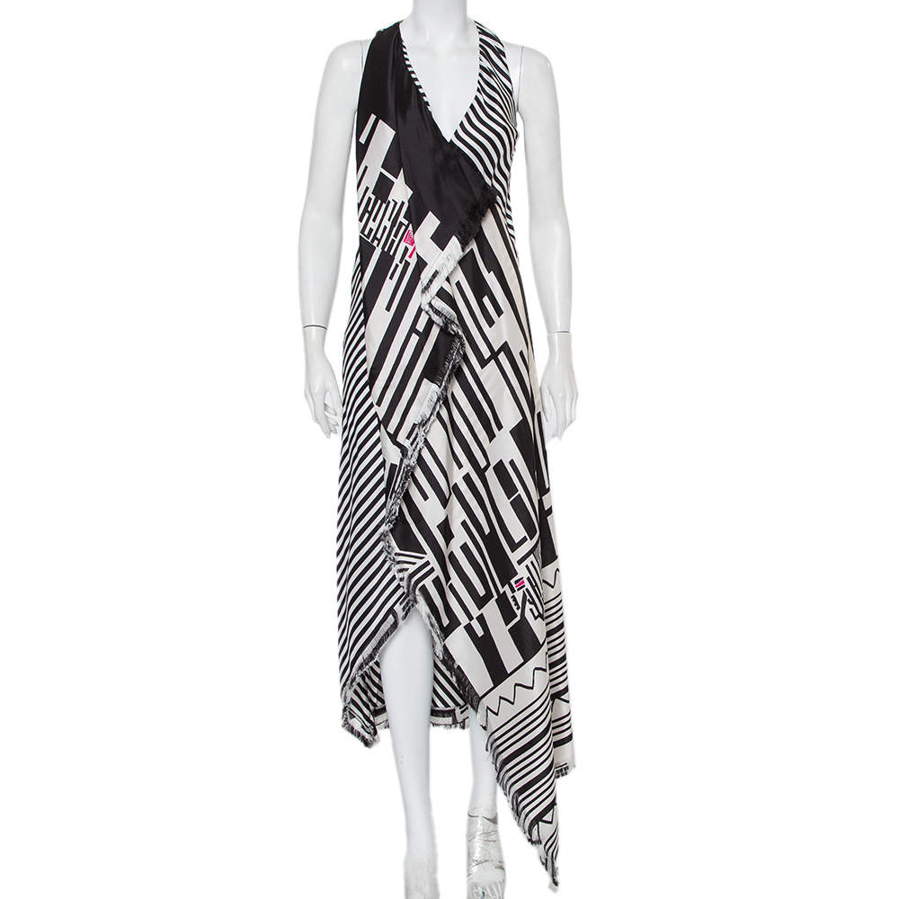 Pre Owned Etro Multicolor Printed Silk Draped Asymmetric Hem Maxi Dress S