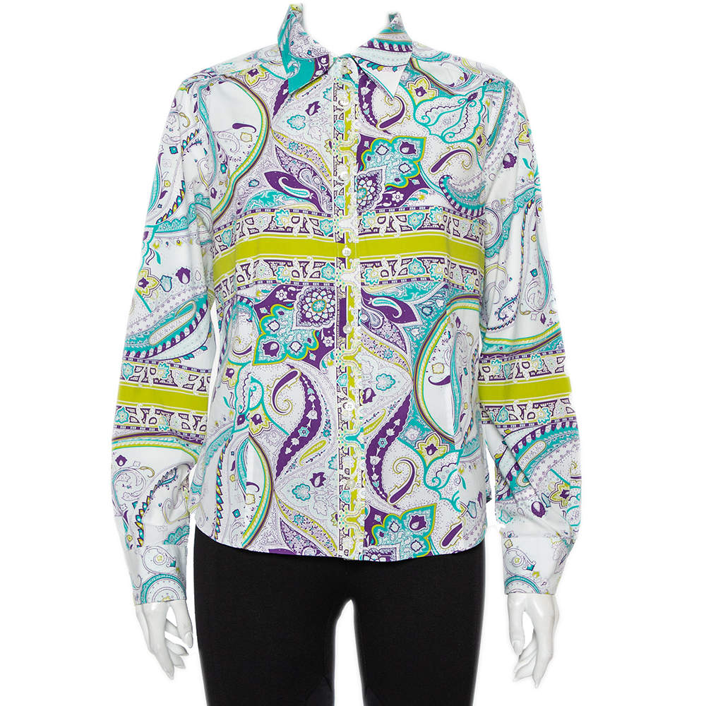 مملوكة مسبقًا Etro Multicolor Paisley Prited Cotton Button Front Shirt L
