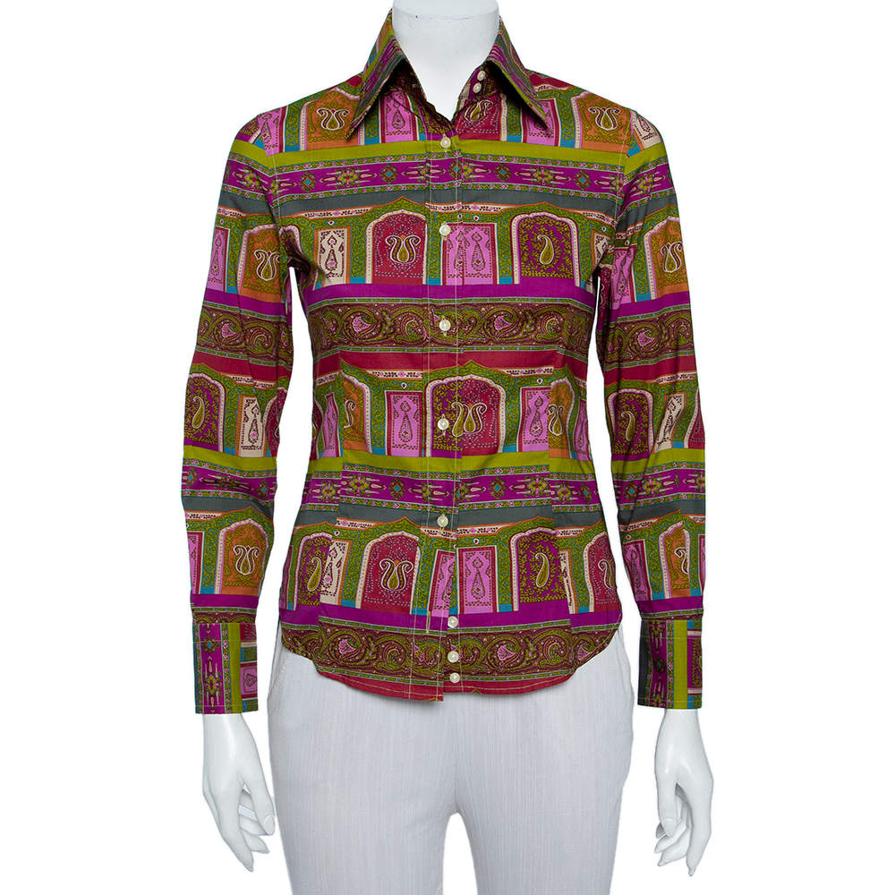 Etro Multicolor Paisley Printed Cotton Button Front Fitted Shirt S
