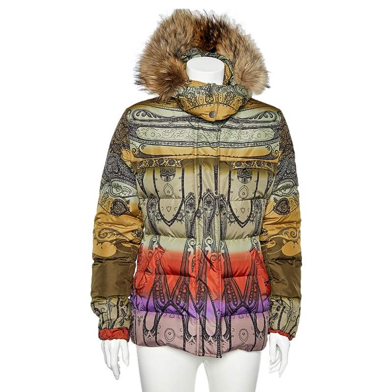 Etro Multicolor Printed Synthetic Fur Lined Hooded Puffer Jacket S Etro TLC