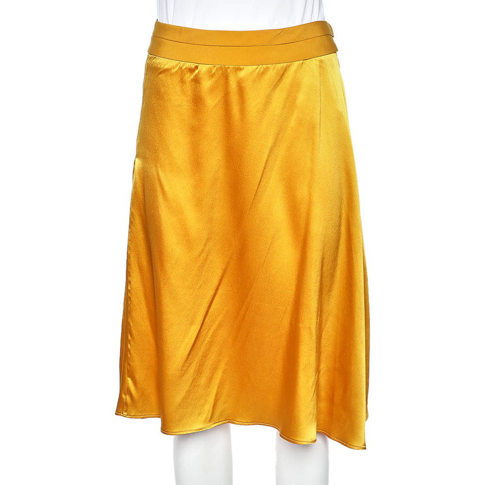 Pre Owned Etro Yellow Silk, Satin And Pleated Crepe Trim Skirt S