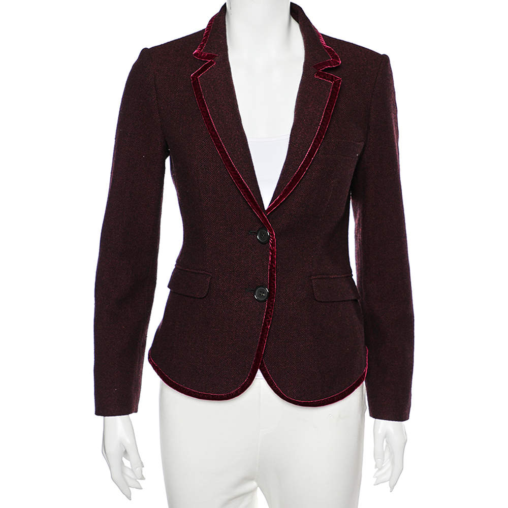 Pre Owned Etro Burgundy Wool & Velvet Trim Detailed Single Breasted Blazer M
