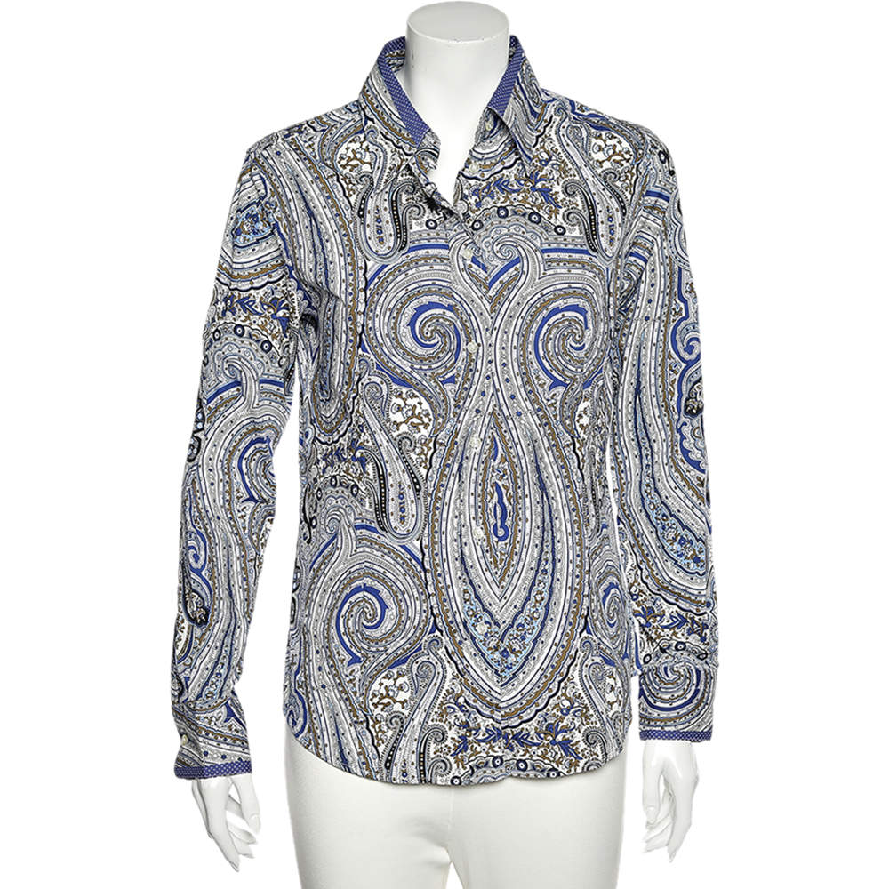 Pre Owned قميص إيتروقطن بنقشة بيزلي بأزرار أمامية مقاس كبير - لارج