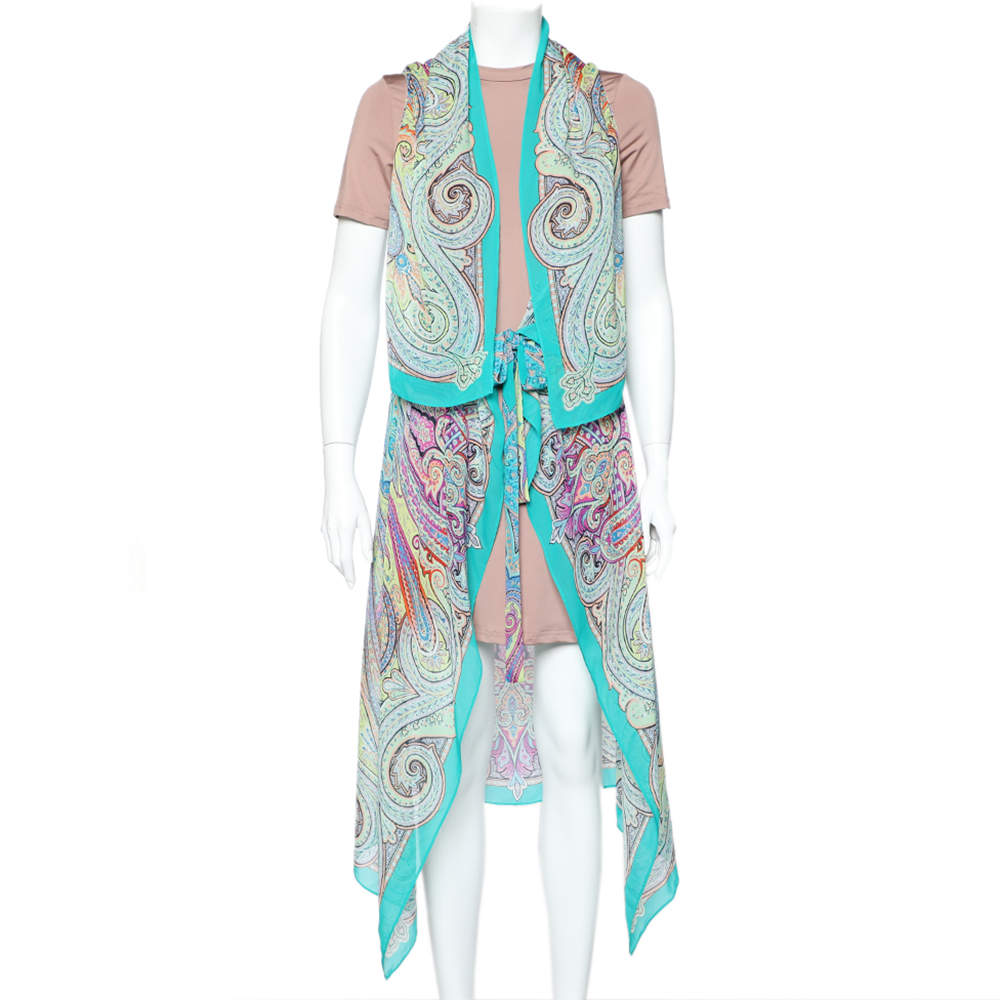 Pre Owned Etro Multicolor Paisley Printed Silk Beach Coverup (One Size)