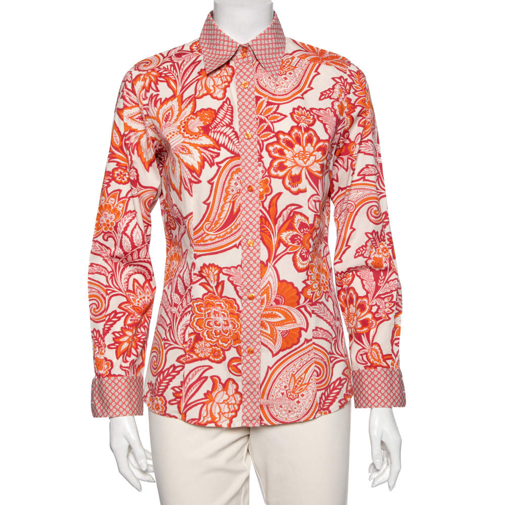 Pre Owned قميص إيترو قطن طباعة بيزلي متعدد الألوان بزر أمامي مقاس متوسط - ميديوم