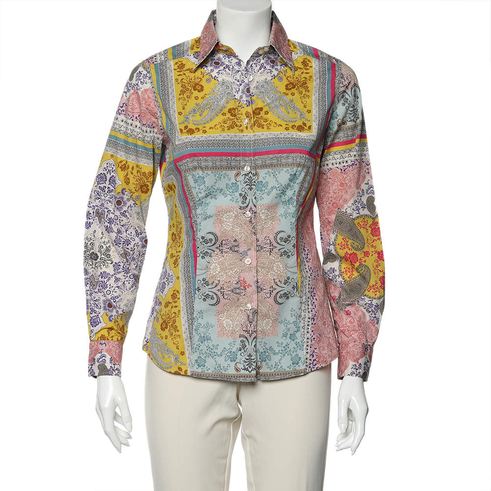 Pre Owned Etro Multicolor Floral Printed Cotton Button Front Shirt M