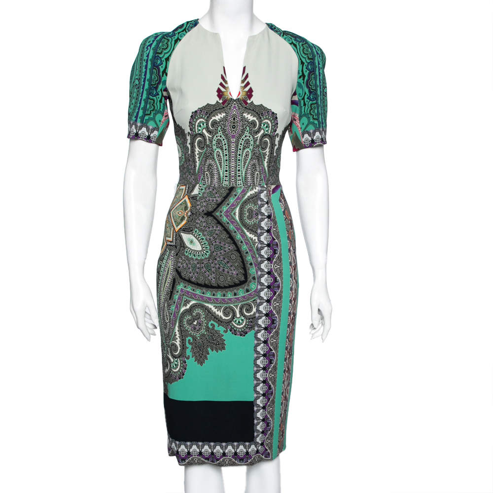 Pre Owned Etro Multicolor Paisley Printed Stretch Crepe Sheath Dress S