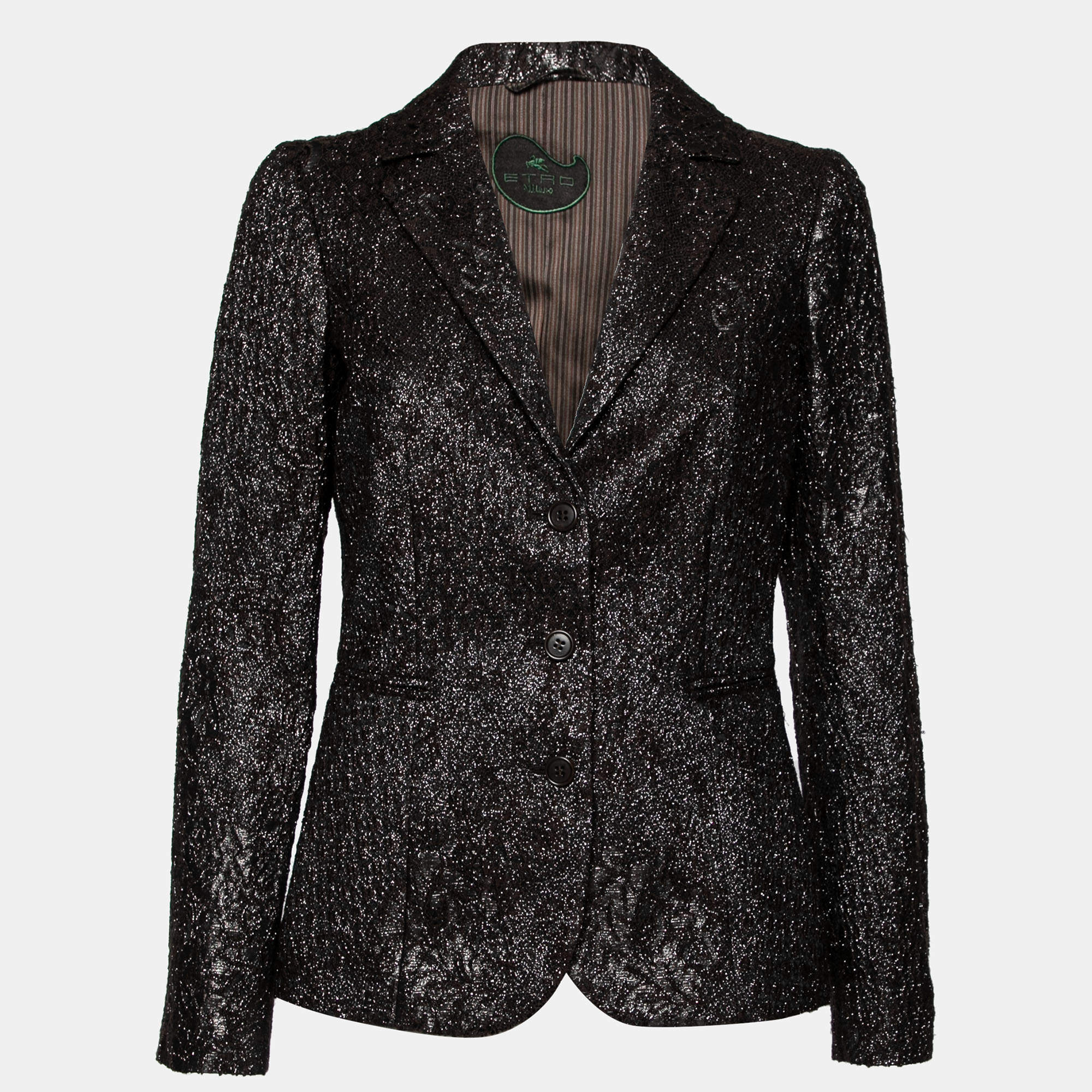 Pre Owned Etro Black Textured Lurex Wool Single Breasted Blazer M