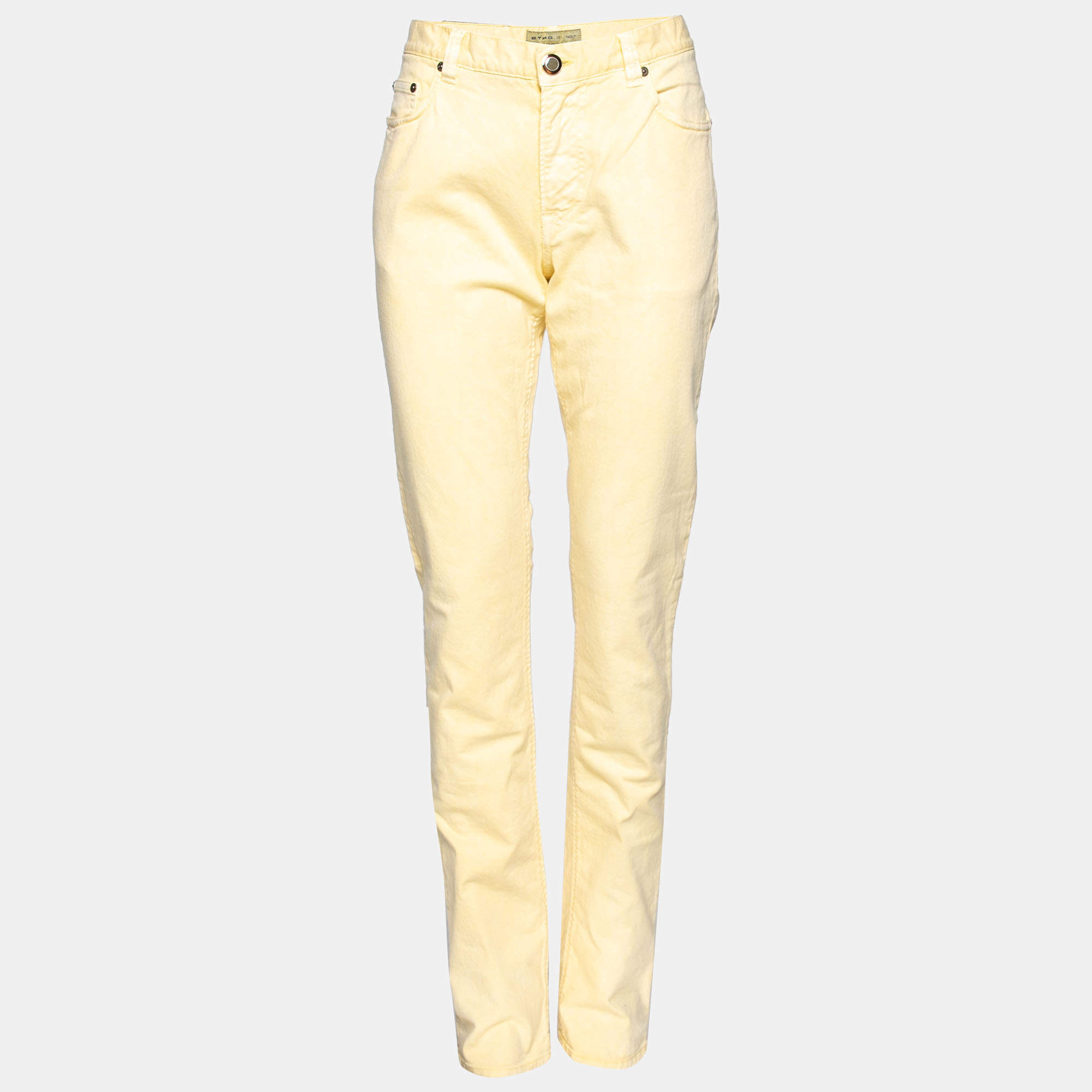 Pre Owned Etro Yellow Cotton Straight Fit Jeans M